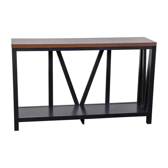 Merrick Lane Erikson Modern Farmhouse Engineered Wood Sofa Table with Wood Bracing and Lower Shelf Black/Walnut {1}