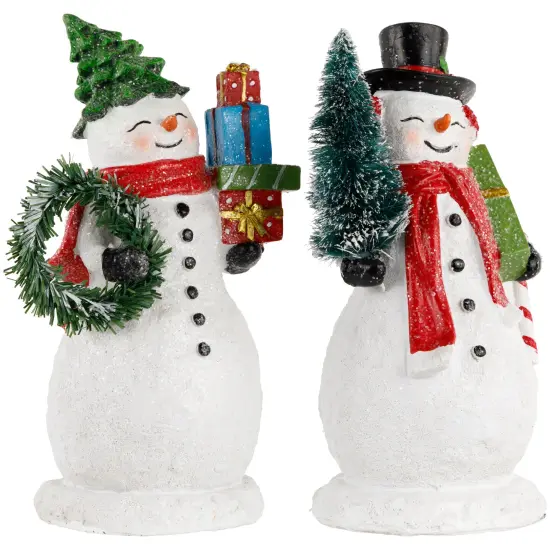 Northlight Shopping Snowmen Couple with Presents Christmas Figurines - 8" - Set of 2 Green {5}