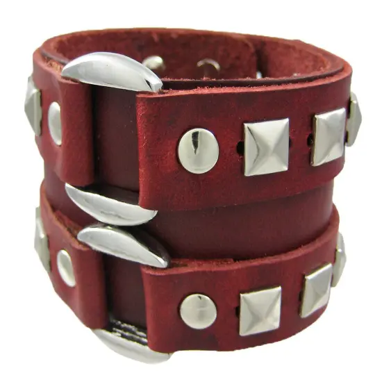 Brown Leather Double Chrome O Ring Wristband Bracelet {1}