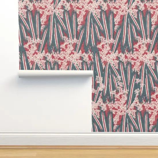 Pre-Pasted Wallpaper 2FT Wide Magenta Retro Bird Feathers Abstract Animal Tropical Large Scale Custom Pre-pasted Wallpaper by Spoonflower {2}