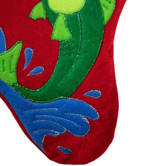 Northlight 19.5" Red Velveteen Fishing Themed Christmas Stocking with Green Cuff {6}
