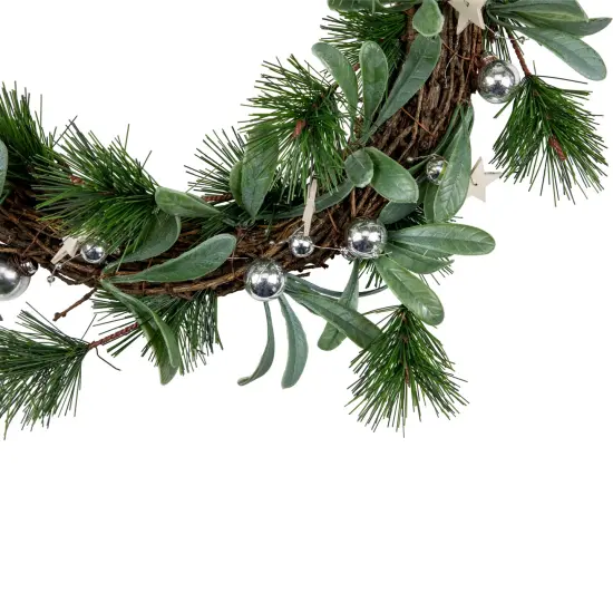 Northlight Pine Needle Wooden Stars Artificial Christmas Wreath - 12" - Unlit Green {3}