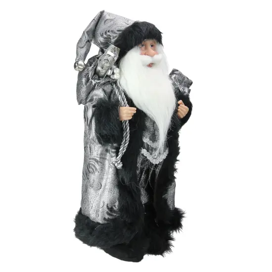 Northlight Standing Santa Claus Christmas Figure with Sack - 16" - Silver and Black {3}