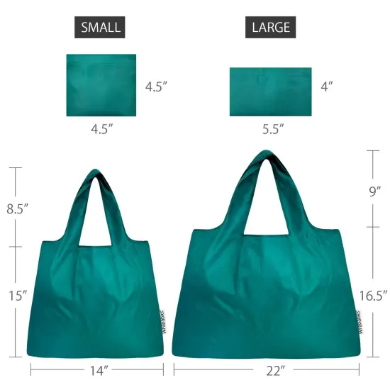 Wrapables Large & Small Foldable Tote Nylon Reusable Grocery Bags, Set of 2 Set of 2, Teal {2}