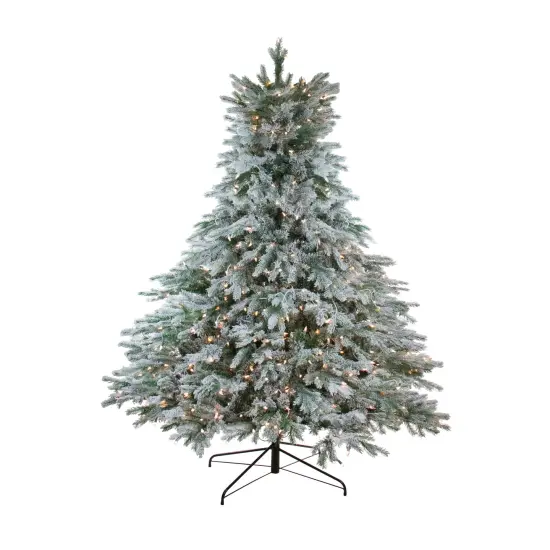 Northlight Real Touch&trade;️ Pre-Lit Full Flocked Jasper Balsam Fir Artificial Christmas Tree - 7.5' - Clear Lights Green {1}
