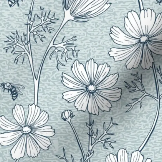 Various Fabrics by the Yard or Fat Quarter Bees And Flowers Blue Floral Hand Drawn Honey Bee Large Scale Custom Printed Fabric by Spoonflower {7}