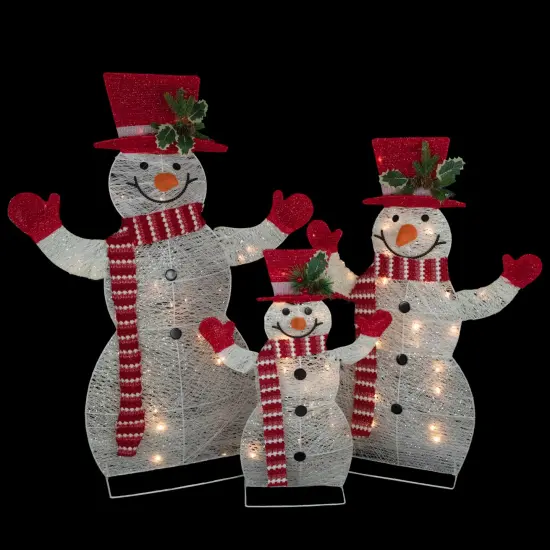 Northlight Set of 3 LED Lighted Family of Snowmen Outdoor Christmas Decoration Red {4}