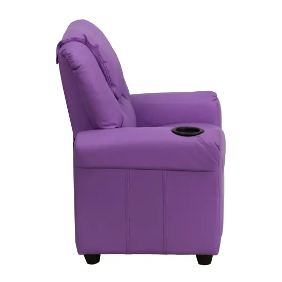 Emma and Oliver Contemporary Kids Recliner with Cup Holder and Headrest Lavender Vinyl {4}