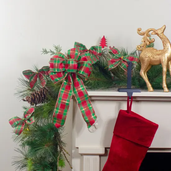 Northlight Plaid 2-Loop Christmas Bow Decorations - 5.5" - Red and Green - Pack of 6 {3}