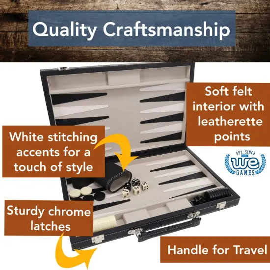 WE Games Elegant Black Leatherette Backgammon Set, 14.75 x 9.75 in. closed {3}