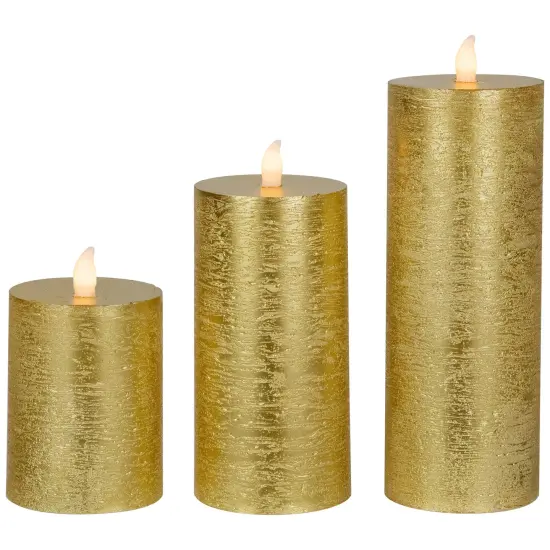 Northlight LED Flickering Flameless Pillar Christmas Candles - 8.75" - Gold - Set of 3 {6}