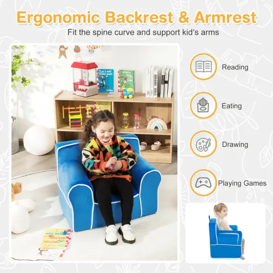 Upholstered Kids Sofa with Velvet Fabric and High Quality Sponge Blue {3}