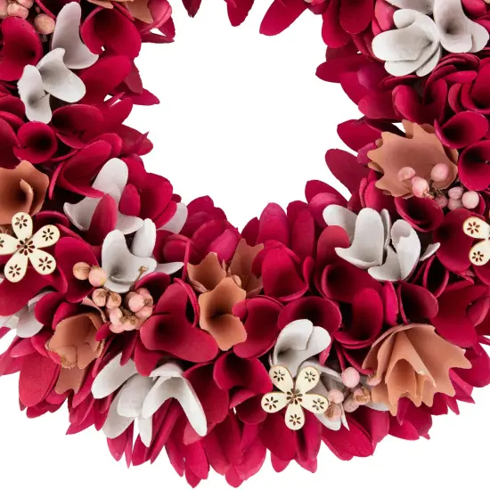 Northlight Wooden Floral Spring Wreath with Berries - 13" - Fuchsia Pink and White Red {5}
