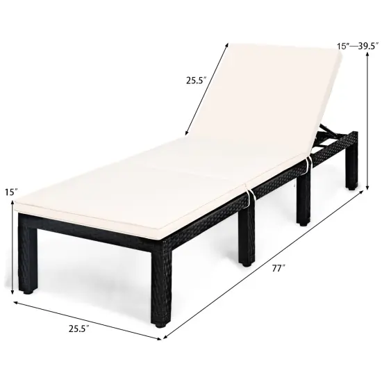 Costway 2PCS Patio Garden Rattan Lounge Chair Chaise Couch Cushioned Height Adjustable White {5}