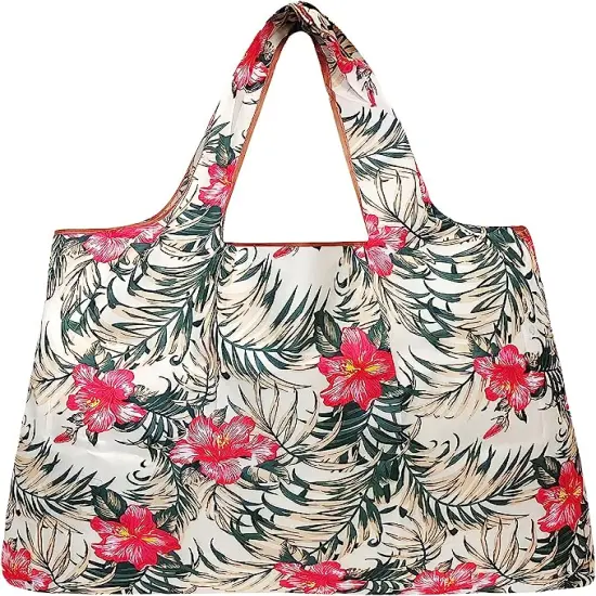 Wrapables Large Foldable Tote Nylon Reusable Grocery Bags, 5 Pack Pink Purple Bouquet {2}