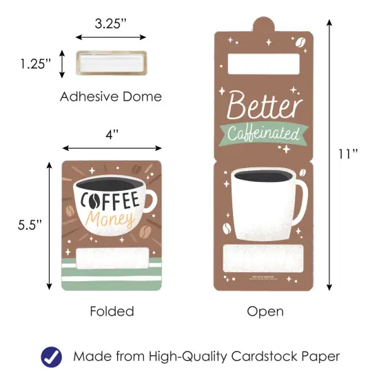Big Dot of Happiness But First, Coffee - DIY Assorted Cafe Themed Party Cash Holder Gift - Funny Money Cards - Set of 6 {6}