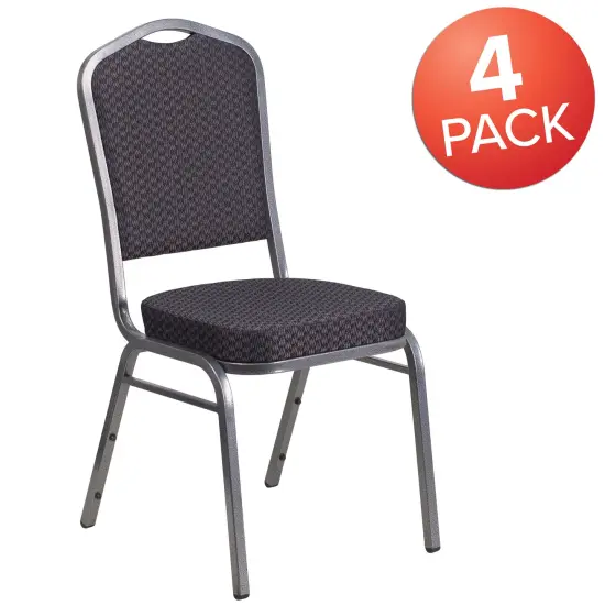 Emma and Oliver 4 Pack Crown Back Stacking Banquet Chair BlackFab/SilverVein {5}