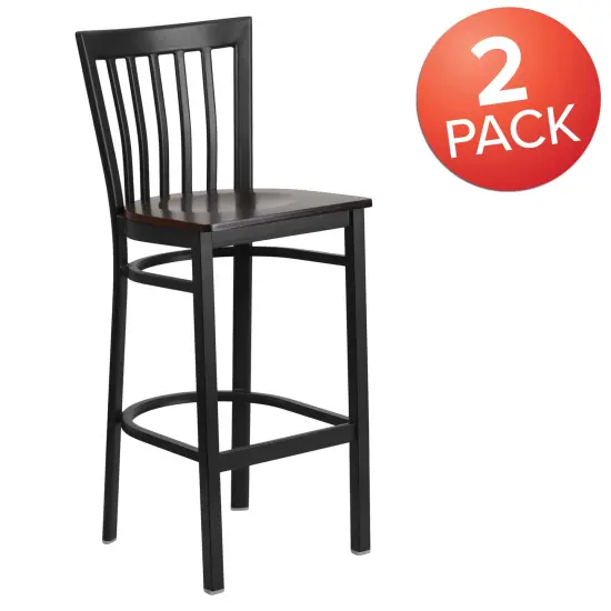 Emma and Oliver 2 Pack School House Back Metal Restaurant Barstool Walnut/BlackMetal {5}