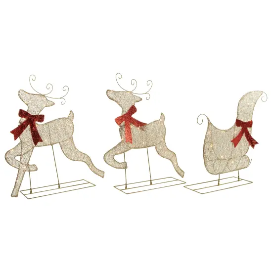 Northlight 3pc LED Lighted Reindeer and Sleigh Outdoor Christmas Decoration Silver {6}