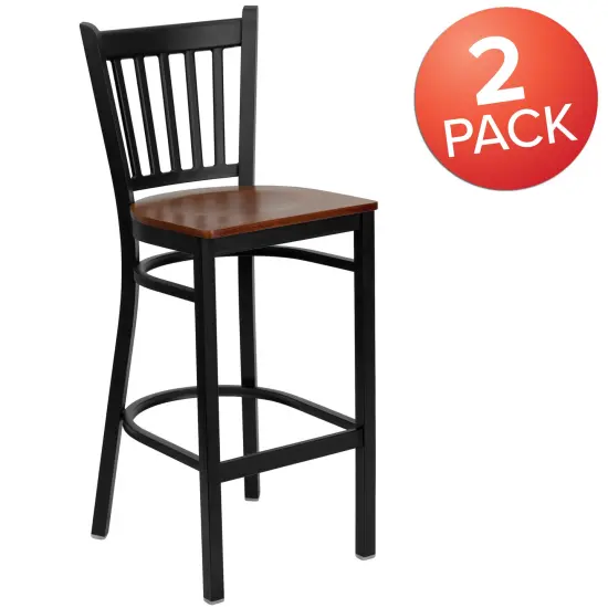 Emma and Oliver 2 Pack Vertical Back Metal Restaurant Barstool Cherry/BlackMetal {5}