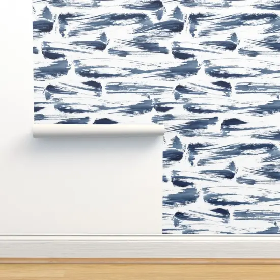 Pre-Pasted Wallpaper 2FT Wide Abstract Hand Painted Watercolor Paint Brush Brushstroke Nautical Coastal Sea Custom Pre-pasted Wallpaper by Spoonflower {2}