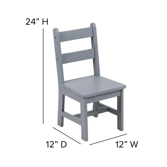 Emma and Oliver Kids 3 Piece Solid Hardwood Table and Chair Set for Playroom, Kitchen Gray {5}