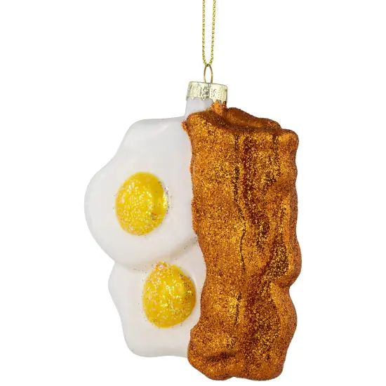 Northlight 3.75" Eggs and Bacon Glittered Glass Christmas Hanging Ornament White {5}
