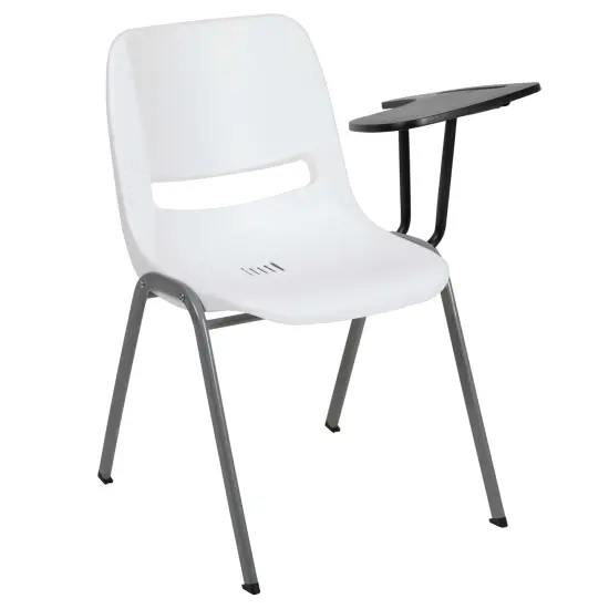 Emma and Oliver Ergonomic Shell Chair with Left Handed Flip-Up Tablet - Tablet Arm Desk Gray {7}