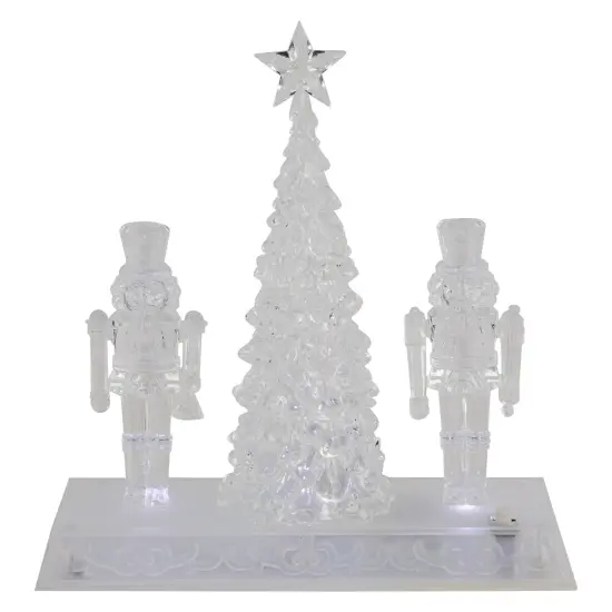 Northlight LED Lighted Icy Crystal Nutcracker and Christmas Tree Decoration - 9" - White Lights Clear {1}