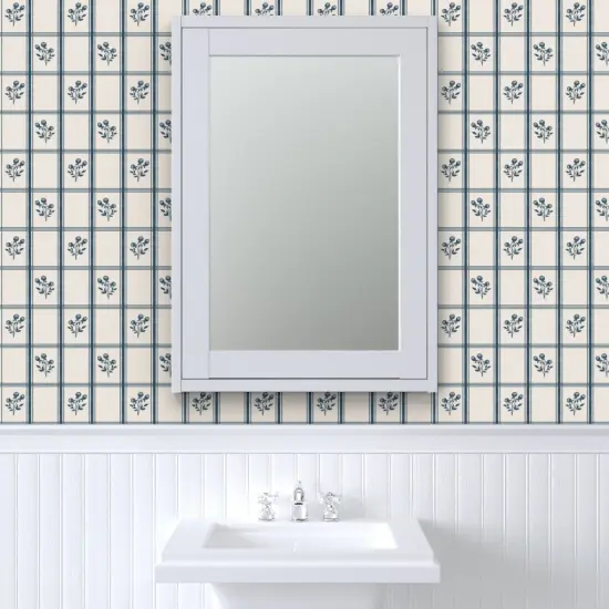 Peel & Stick Wallpaper 2FT Wide Modern Farmhouse French Floral Cottage Core Traditional Blue Cream Custom Removable Wallpaper by Spoonflower {6}