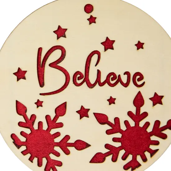 Northlight Snowflake and Star Cutout "Believe" Disc Christmas Ornament - 7" - Red and Beige {5}