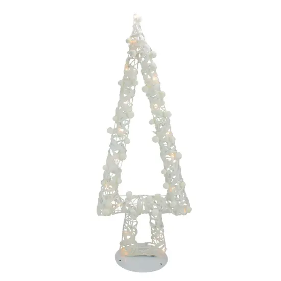 Northlight Lighted Glitter String and Cotton Ball Christmas Tree Decoration - 34" White {1}