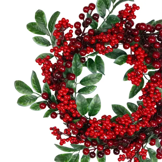 Northlight Red Berries and Two-Tone Green Leaves Artificial Christmas Wreath - 18-Inch, Unlit {4}