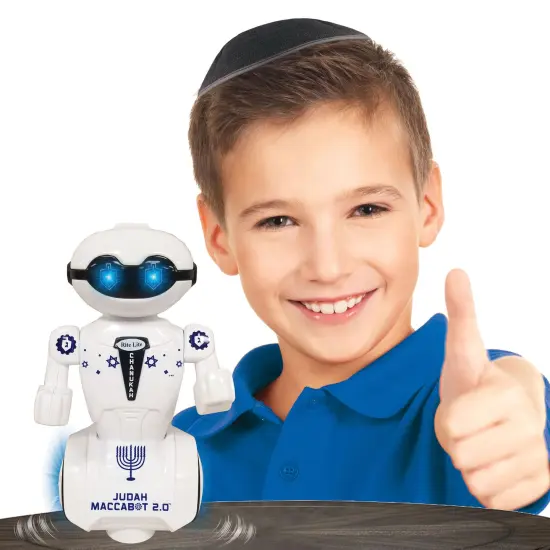 Rite Lite 8.5" White and Blue Battery Operated Hanukkah "Judah Maccabot" Dancing Robot {4}