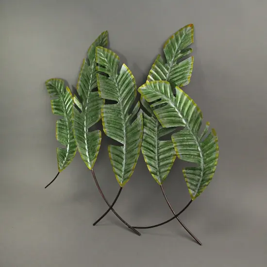 27 Inch Metal Tropical Leaf Wall Hanging Sculpture Coastal Plant Art Home Decor {6}