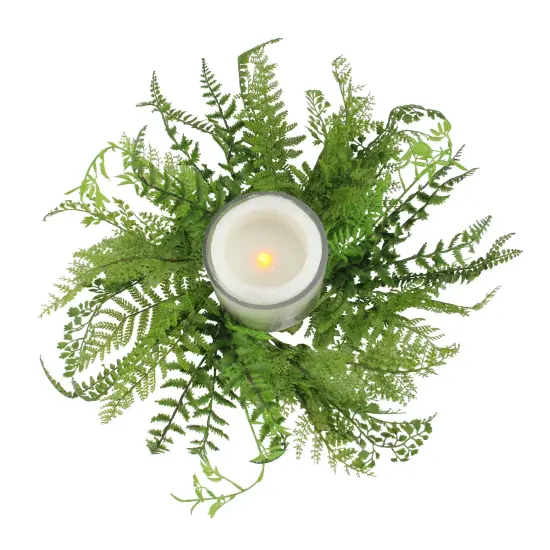Select Artificials 17" Decorative Artificial Mixed Green Fern Hurricane Glass Candle Holder {3}