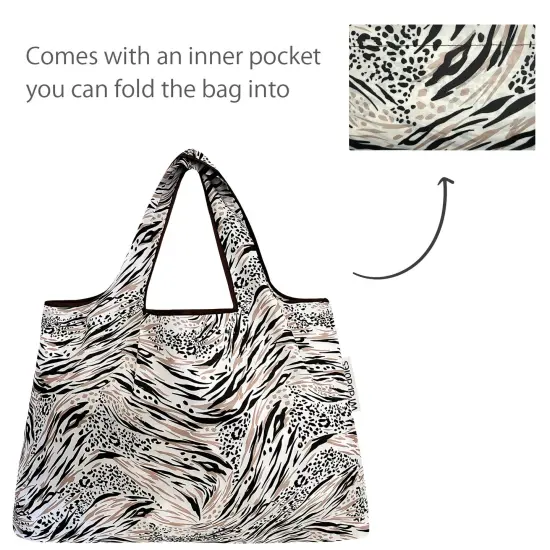 Wrapables Large & Small Foldable Tote Nylon Reusable Grocery Bags, Set of 2 Nature {5}