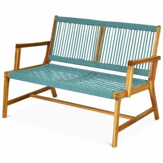 2-Person Acacia Wood Yard Bench for Balcony and Patio Turquoise {4}