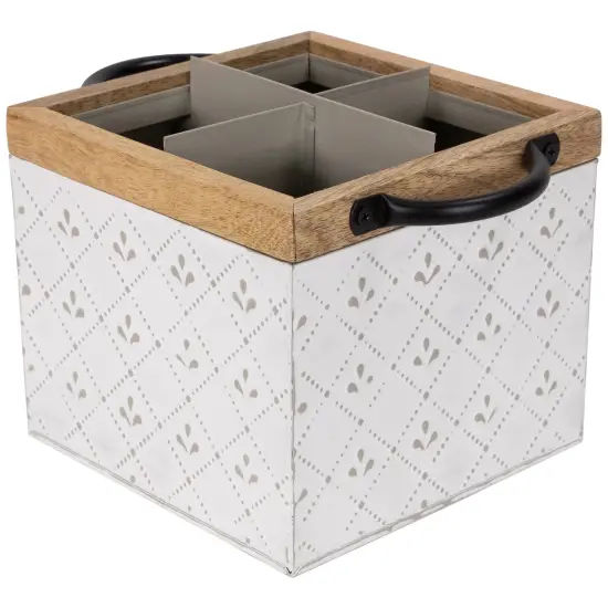 Northlight 7" White Embossed Square Utensil Storage Box with Wooden Frame {6}