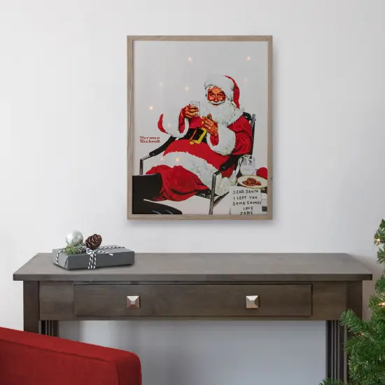 Northlight 19" Lighted Norman Rockwell 'Santa Eating Milk and Cookies' Christmas Wall Art Red {3}