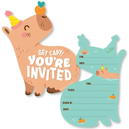 Big Dot of Happiness Capy Birthday - Shaped Fill-In Invitations - Capybara Party Invitation Cards with Envelopes - Set of 12 {1}