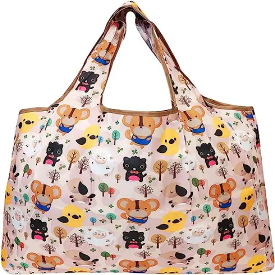 Wrapables Large Foldable Tote Nylon Reusable Grocery Bag, 3 Pack Holiday Animals {2}