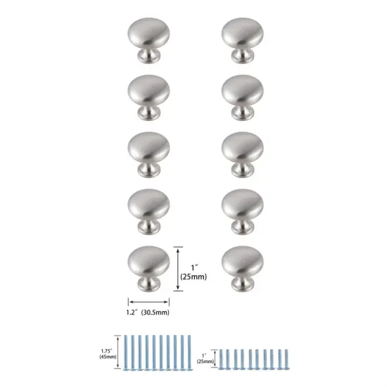 Cadon 1.2" Diameter Brushed Nickel Mushroom Knob Multipack (Set of 10) {6}