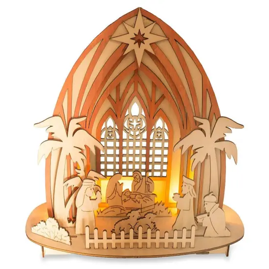 Wooden Nativity Scene Set with LED Lights 11 Inches {3}