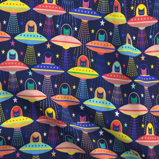 Various Fabrics by the Yard or Fat Quarter Rainbow Space Cat Flying Saucers Multicolored 80S Retro Outer Ufo Arcade Games Custom Printed Fabric by Spoonflower {5}