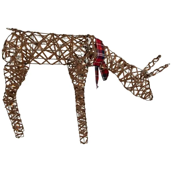 Northlight 35" LED Lighted Feeding Rattan Reindeer Outdoor Christmas Decoration Brown {5}