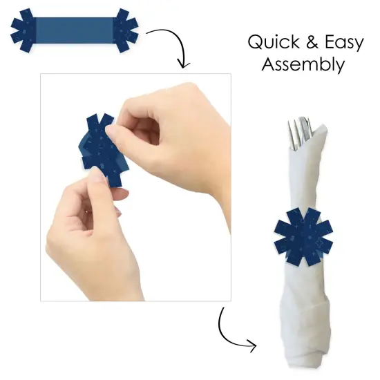 Big Dot of Happiness Navy Confetti Stars - Simple Party Paper Napkin Holder - Napkin Rings - Set of 24 {6}