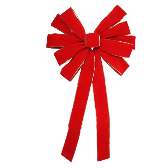 Northlight 24" x 42" Large Red 11-Loop Velveteen Christmas Bow with Gold Trim {1}