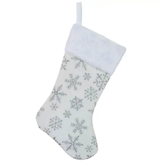 Northlight 19" White and Silver Snowflakes Christmas Stocking {1}