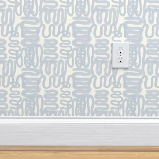 Pre-Pasted Wallpaper 2FT Wide Soft Blue Squiggle Abstract Modern Design Small Scale Watercolor Paint Custom Pre-pasted Wallpaper by Spoonflower {4}
